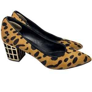 Brian Atwood Leopard Pumps Block Heel Size 6 Animal Print Pointy Toe